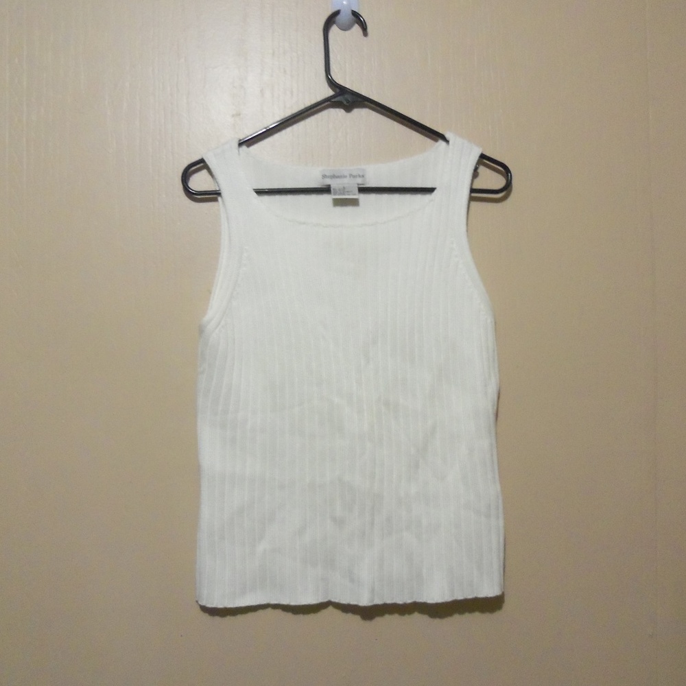 Stephanie Parks White Knit Sleeveless Sweater L